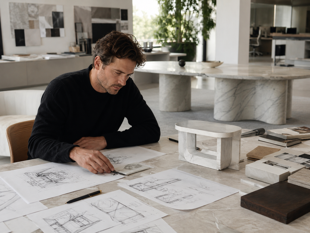 Architect developing a bespoke marble furniture design