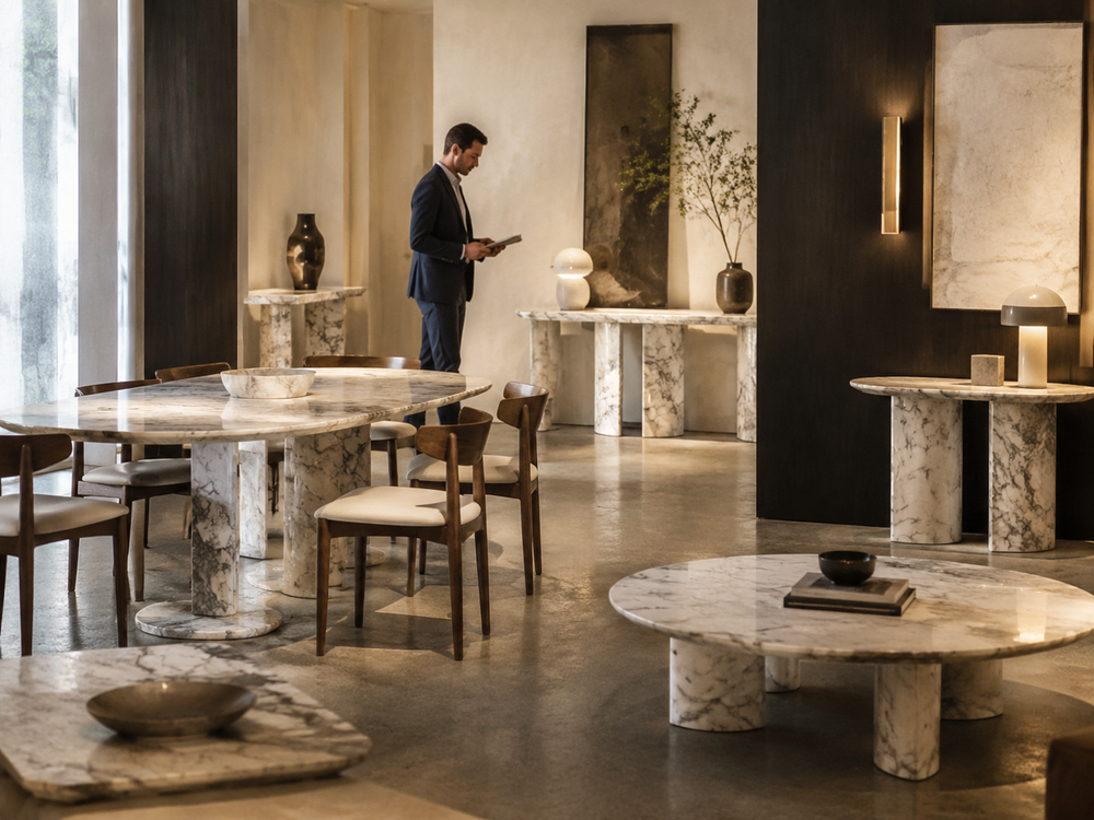 Premium marble furniture showroom for trade retailers