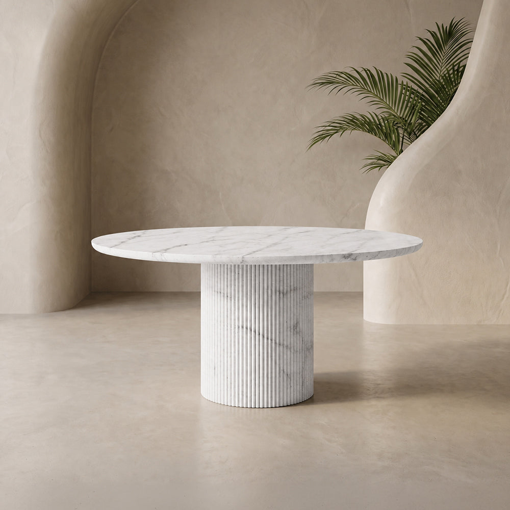 Fluted pedestal marble dining table base