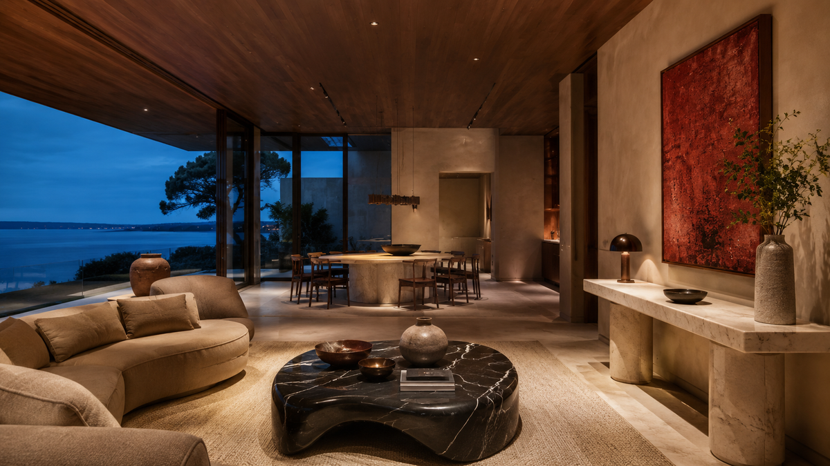 Natural marble dining table designed for a contemporary residence