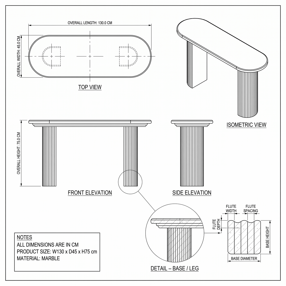 Colonna  Marble Console Table