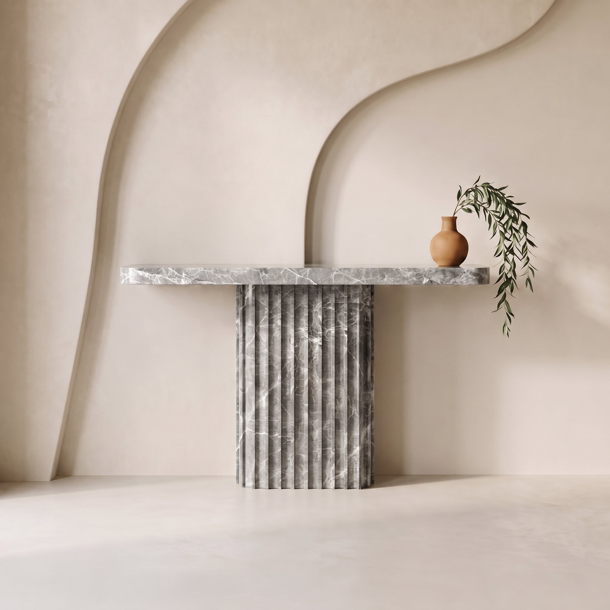 Ribbed Marble Console Table
