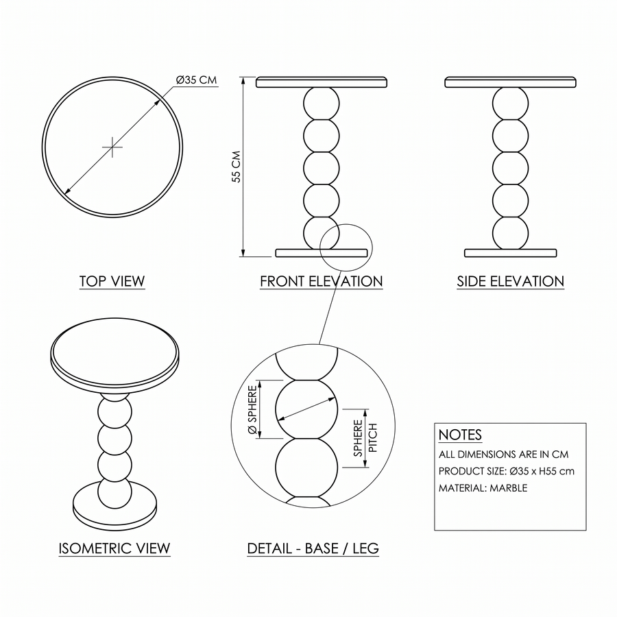 Mesa auxiliar de mármol Orbis