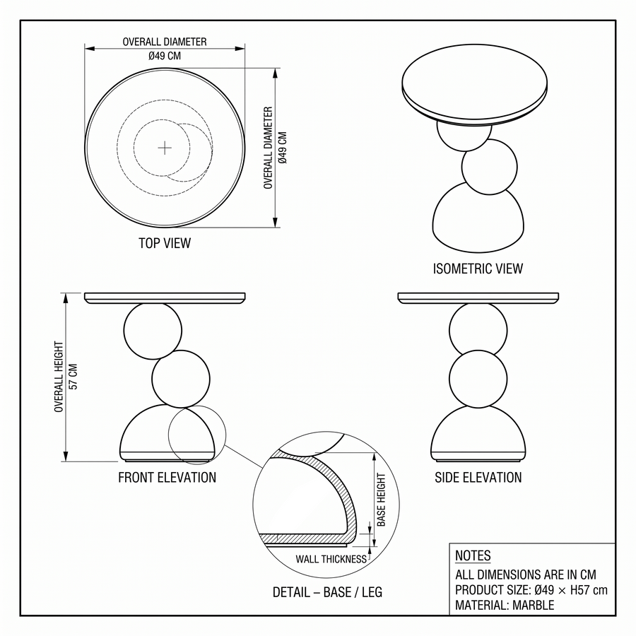 Mesa auxiliar de mármol Orbit