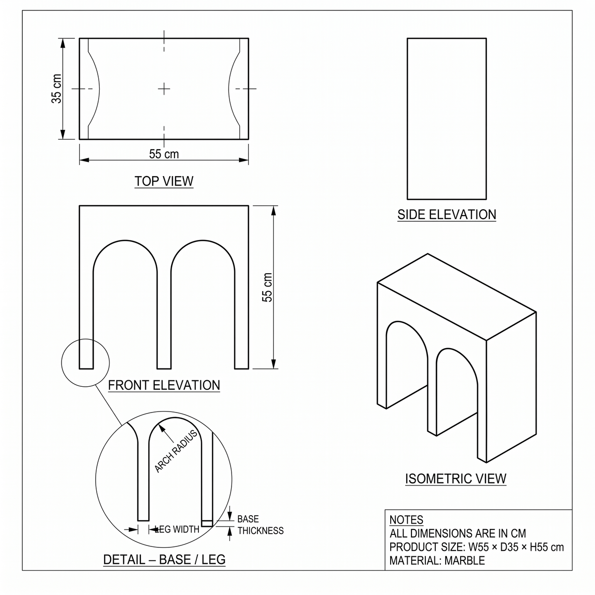Mesa auxiliar de mármol Portico