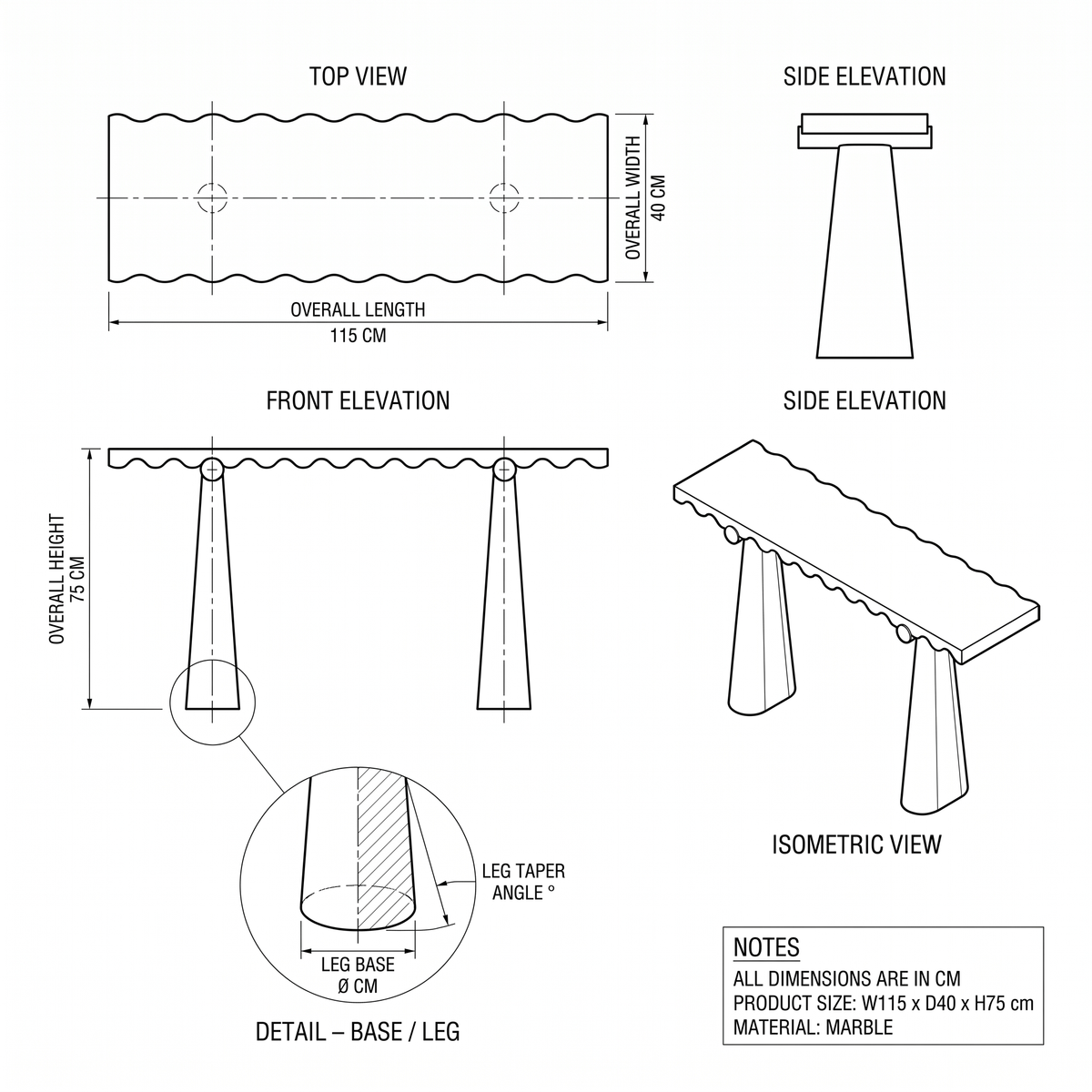 Scallop Edge Marble Console Table