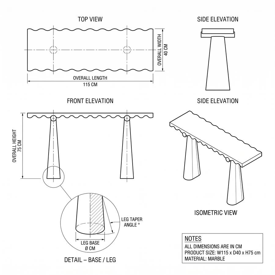 Scallop Edge Marble Console Table