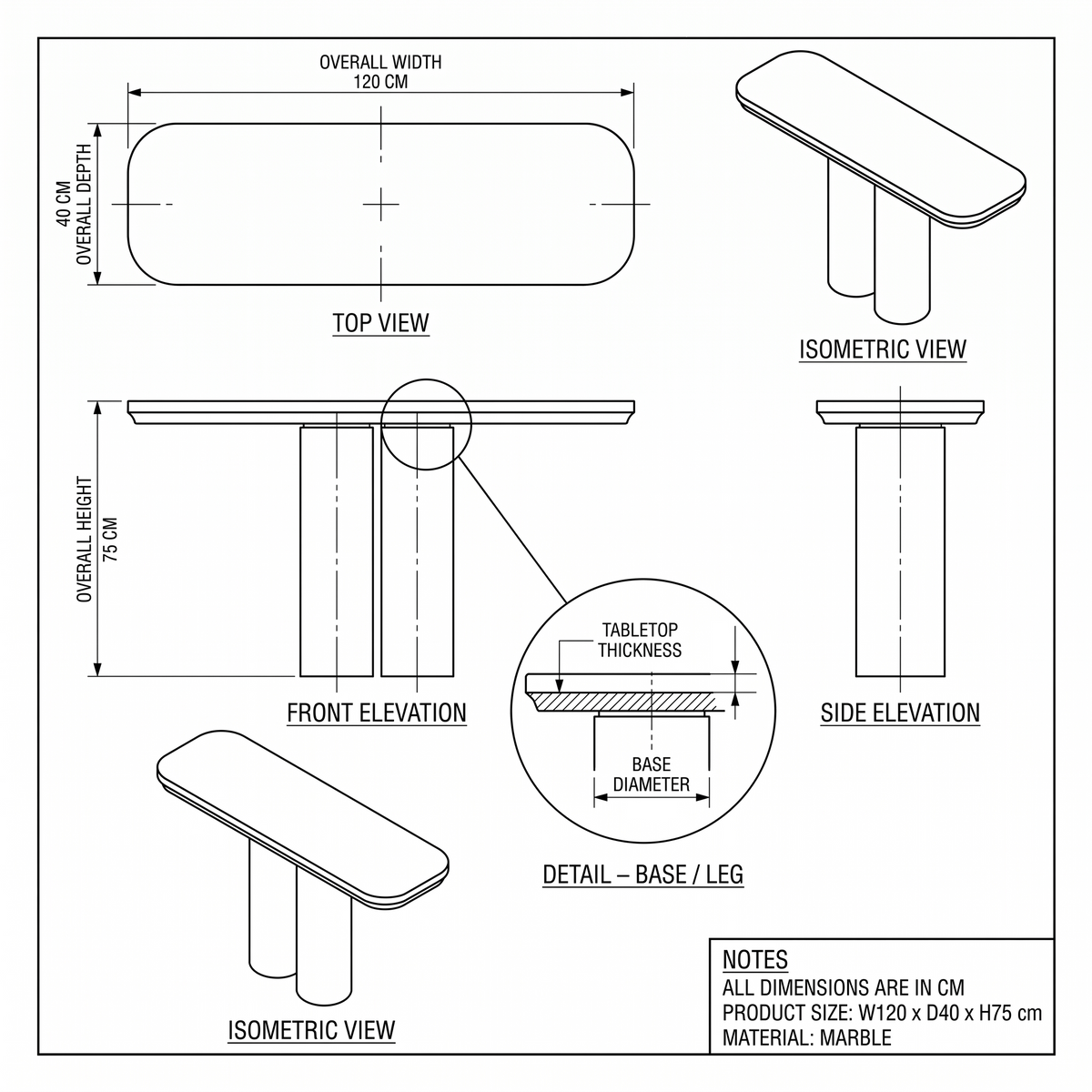 Twin Pillar Marble Console Table