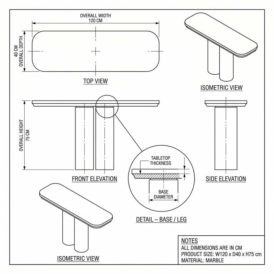 Twin Pillar Marble Console Table