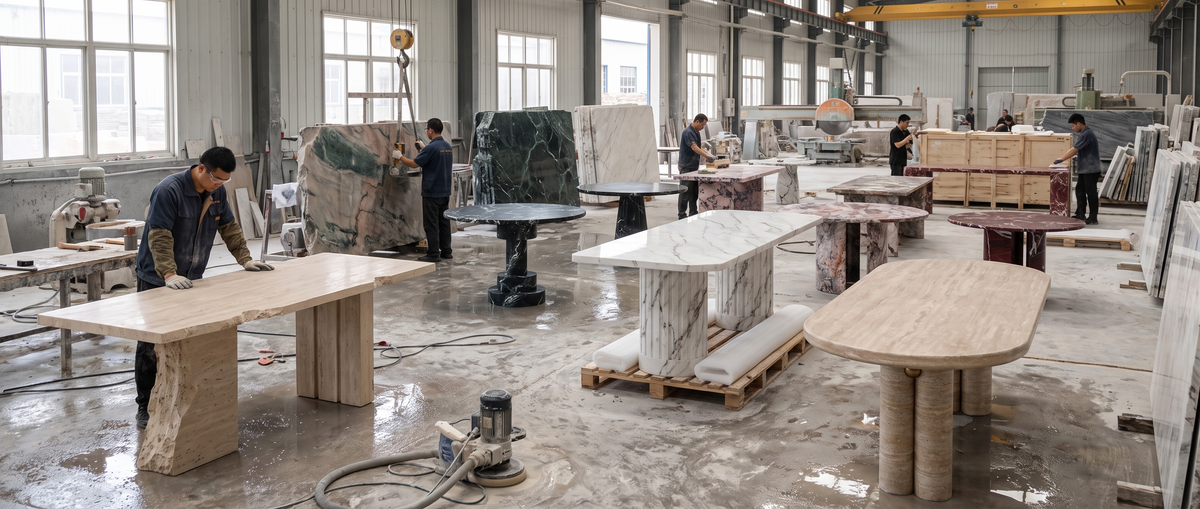Stoneage Interiors marble furniture manufacturing facility in China