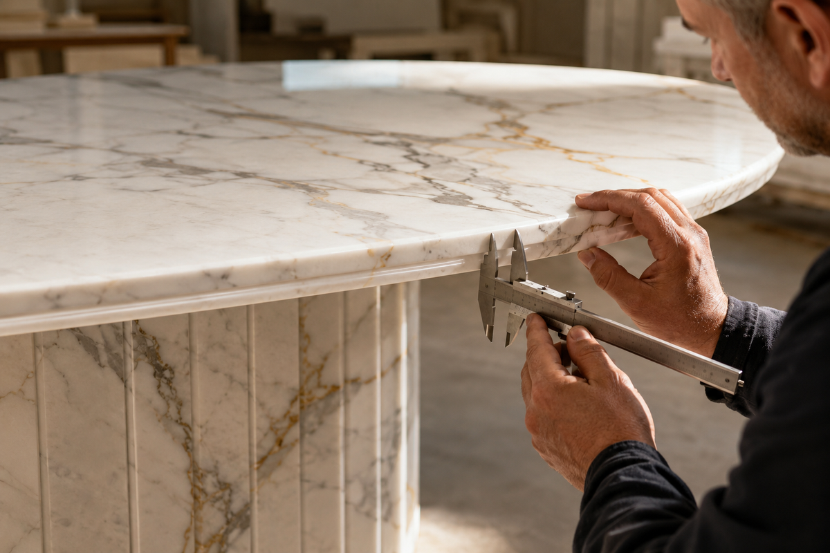Precision quality inspection of a marble dining table