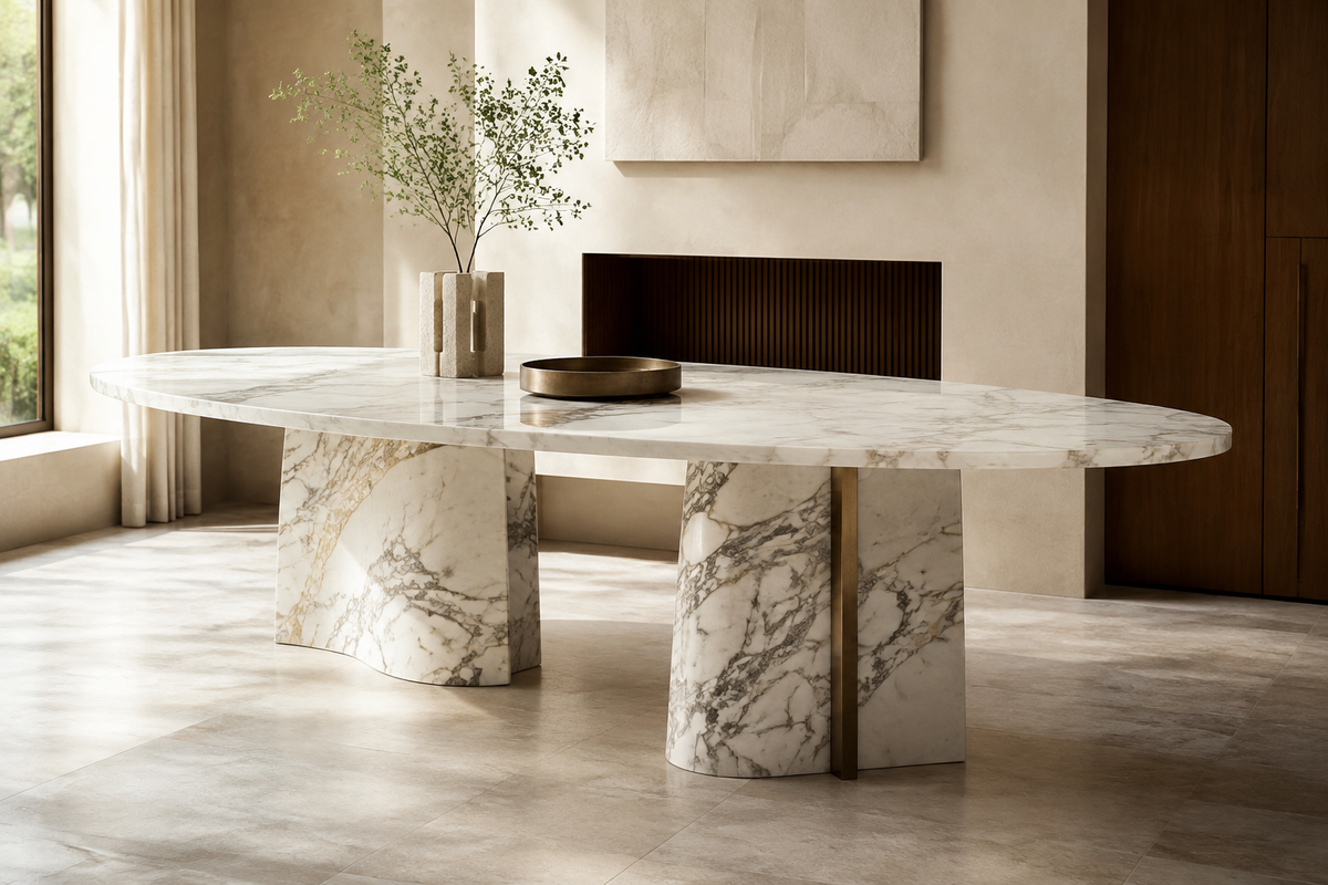 High-end natural marble dining table by Stoneage Interiors